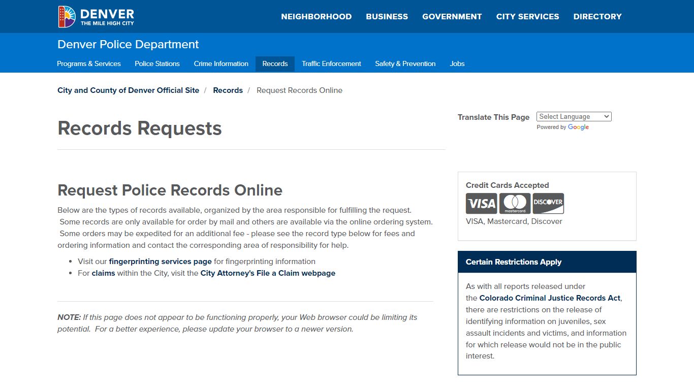 Police Department - Request Records Online | City and County of Denver