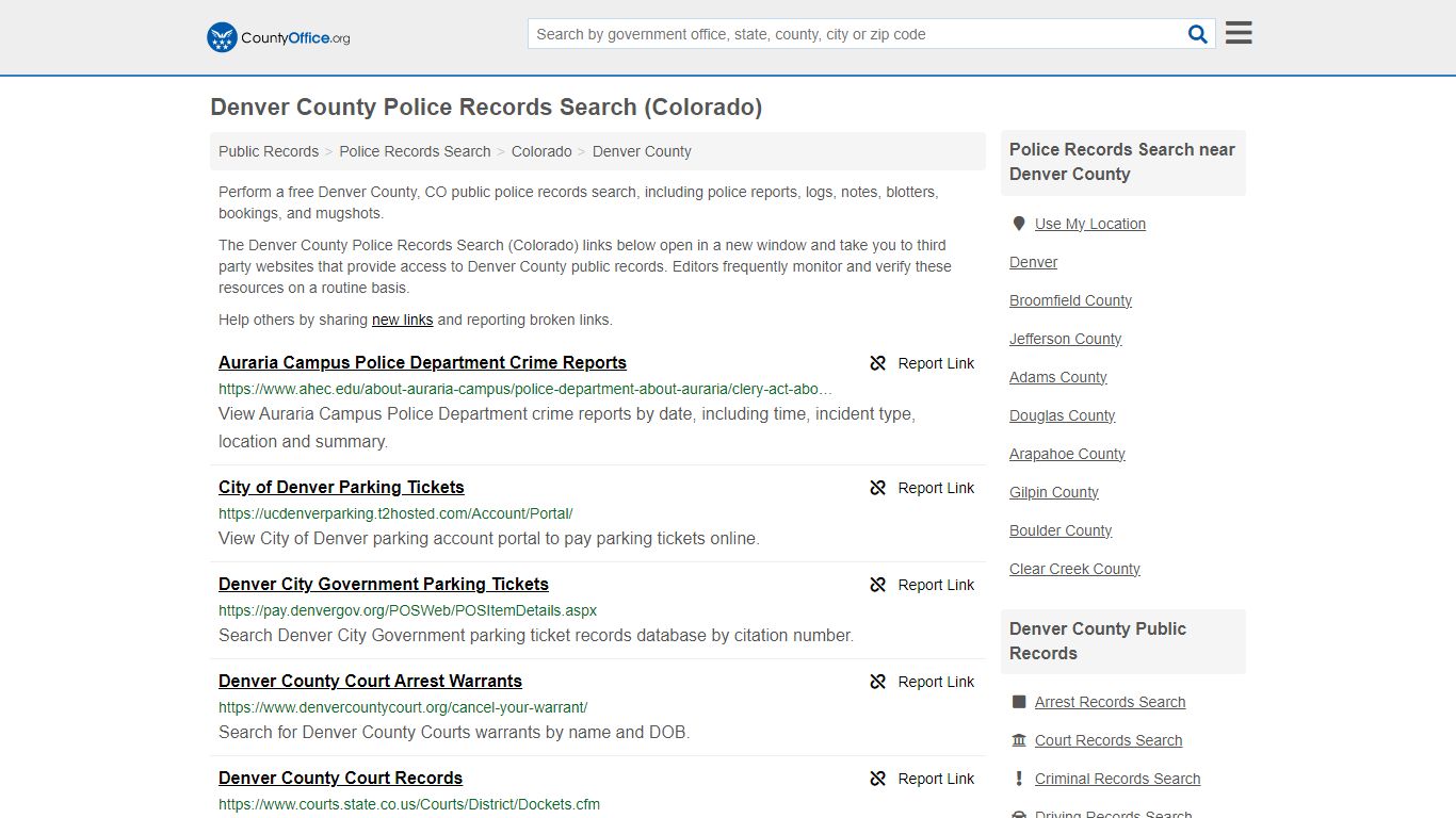 Denver County Police Records Search (Colorado) - County Office